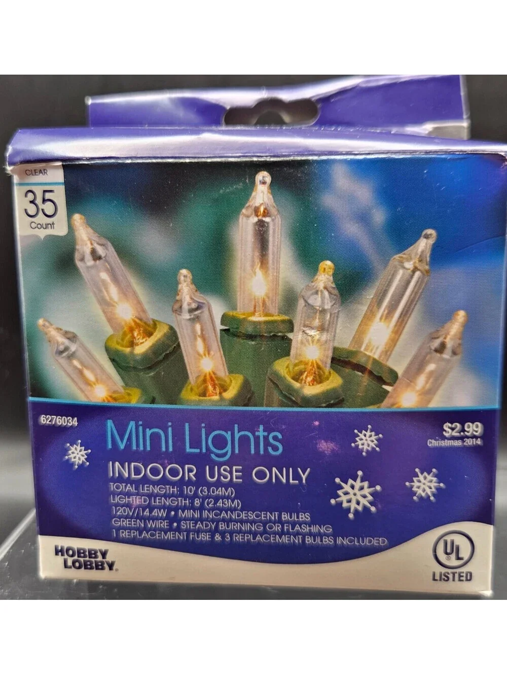 Hobby Lobby 35-Count Clear Mini Lights (Christmas 2014, NIB, Green Wire #6276034